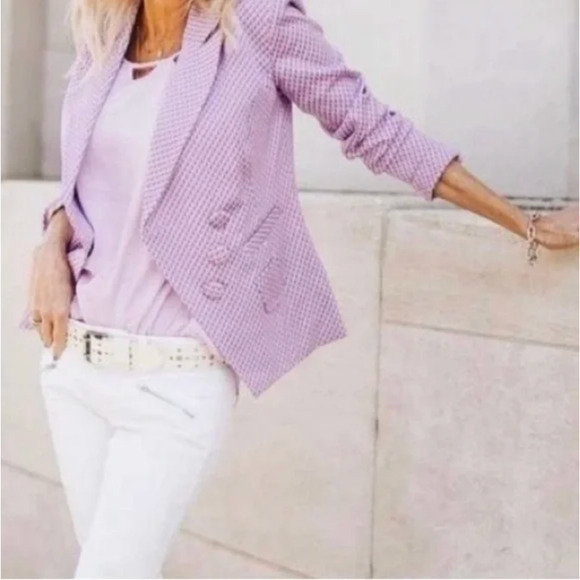 CABI The Maverick Imperial Blazer Jacket Lavender Argyle Office Preppy - Picture 4 of 15